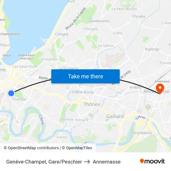 Genève-Champel, Gare/Peschier to Annemasse map