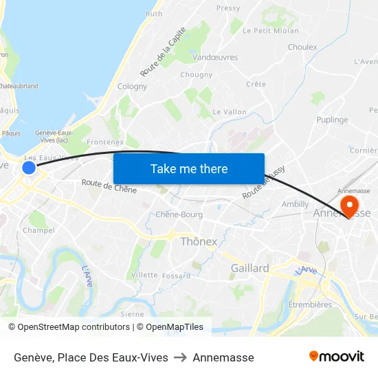 Genève, Place Des Eaux-Vives to Annemasse map