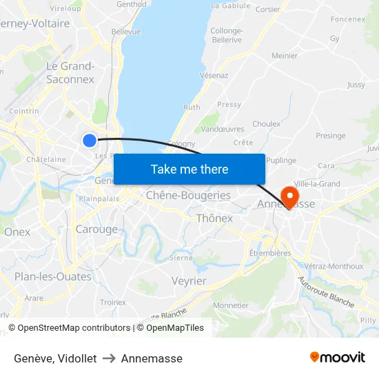 Genève, Vidollet to Annemasse map
