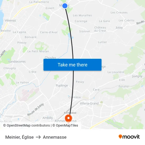Meinier, Église to Annemasse map