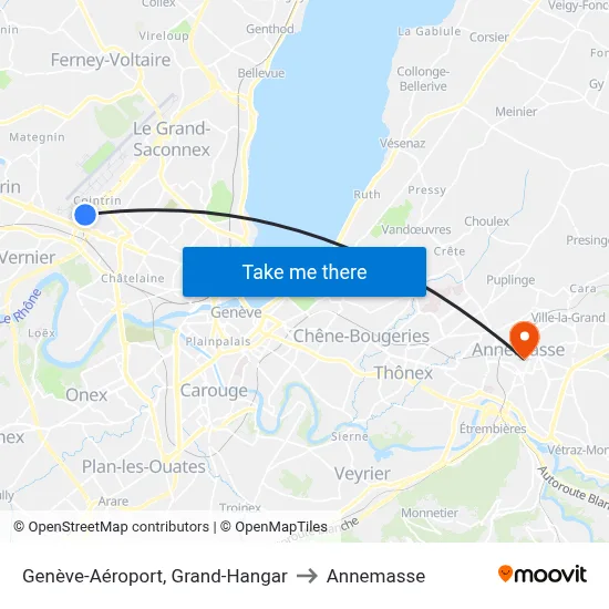 Genève-Aéroport, Grand-Hangar to Annemasse map