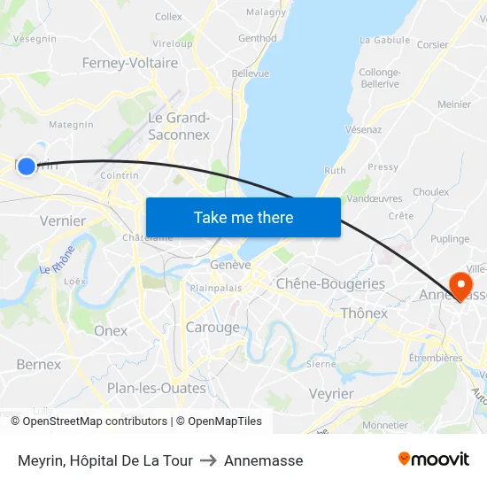 Meyrin, Hôpital De La Tour to Annemasse map