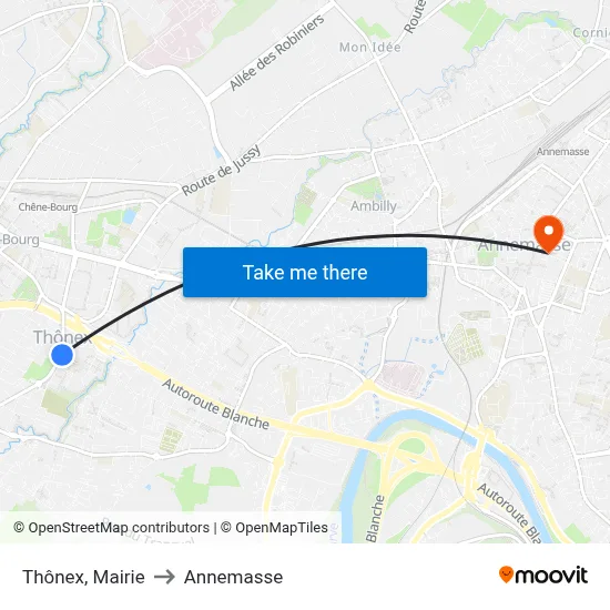 Thônex, Mairie to Annemasse map