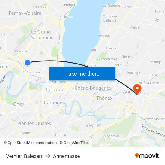 Vernier, Balexert to Annemasse map