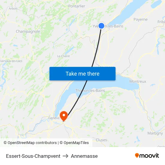 Essert-Sous-Champvent to Annemasse map