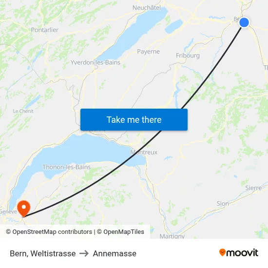 Bern, Weltistrasse to Annemasse map