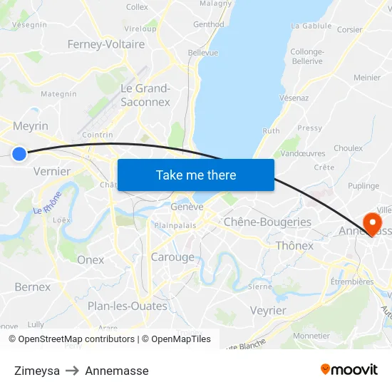 Zimeysa to Annemasse map