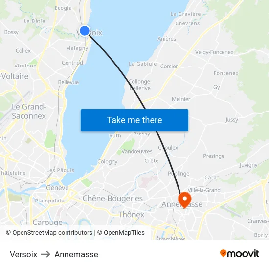 Versoix to Annemasse map
