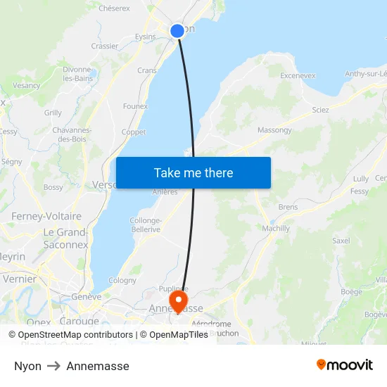 Nyon to Annemasse map