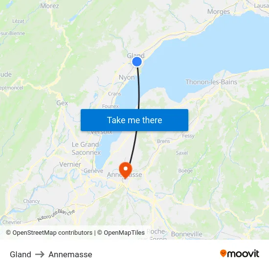 Gland to Annemasse map