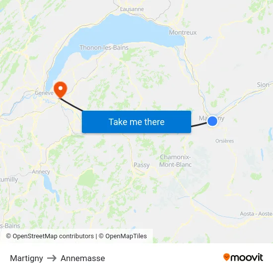 Martigny to Annemasse map