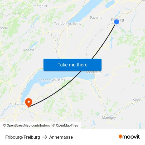 Fribourg/Freiburg to Annemasse map