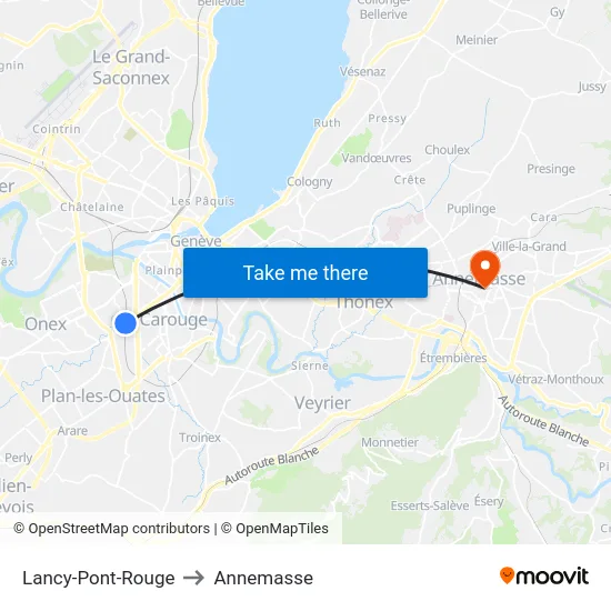 Lancy-Pont-Rouge to Annemasse map