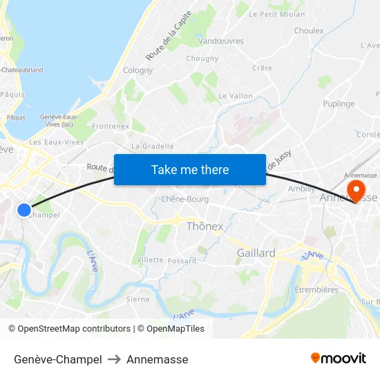 Genève-Champel to Annemasse map