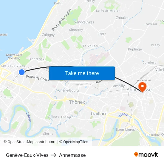Genève-Eaux-Vives to Annemasse map