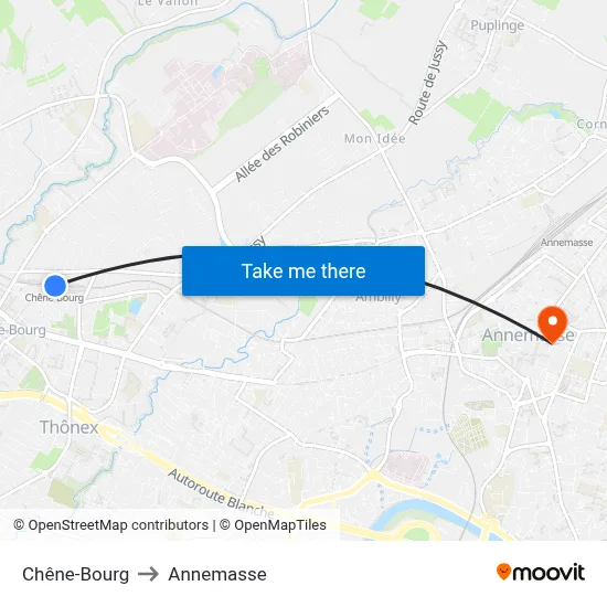 Chêne-Bourg to Annemasse map
