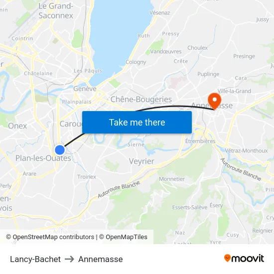 Lancy-Bachet to Annemasse map