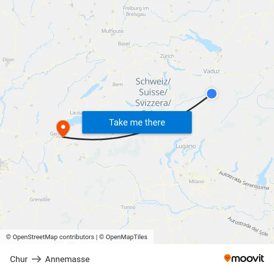 Chur to Annemasse map