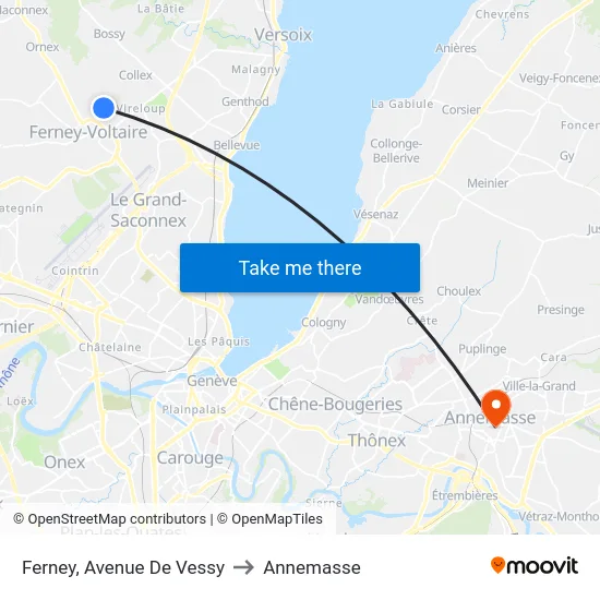 Ferney, Avenue De Vessy to Annemasse map