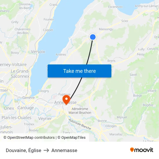 Douvaine, Église to Annemasse map