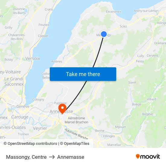 Massongy, Centre to Annemasse map