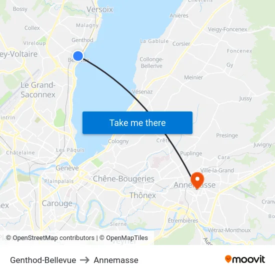 Genthod-Bellevue to Annemasse map