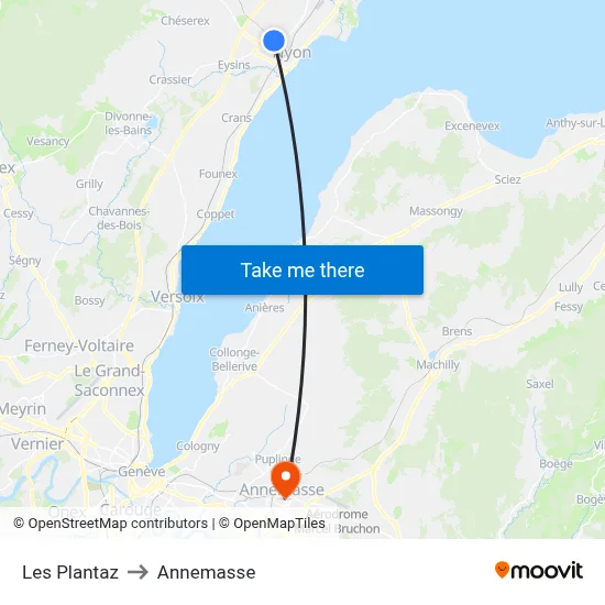 Les Plantaz to Annemasse map