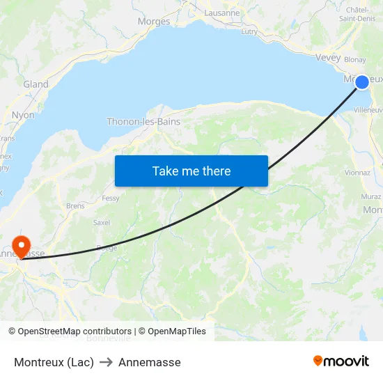 Montreux (Lac) to Annemasse map