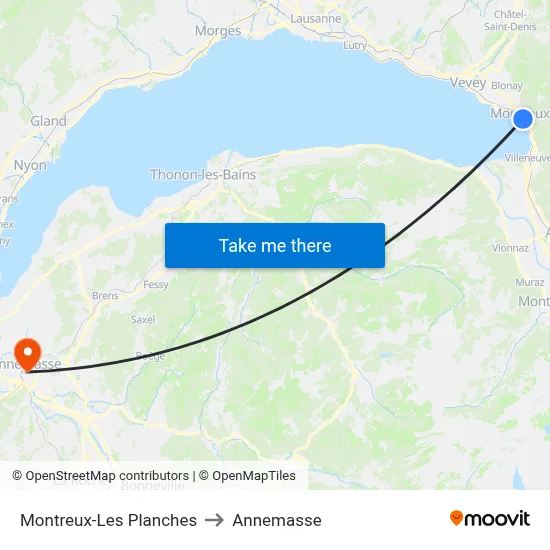 Montreux-Les Planches to Annemasse map