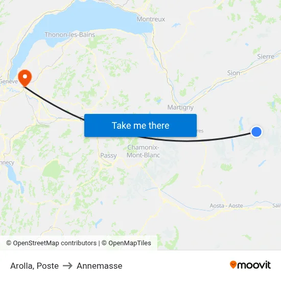 Arolla, Poste to Annemasse map