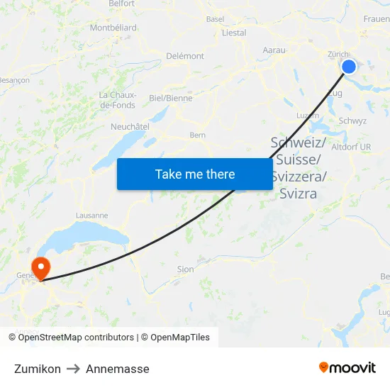 Zumikon to Annemasse map