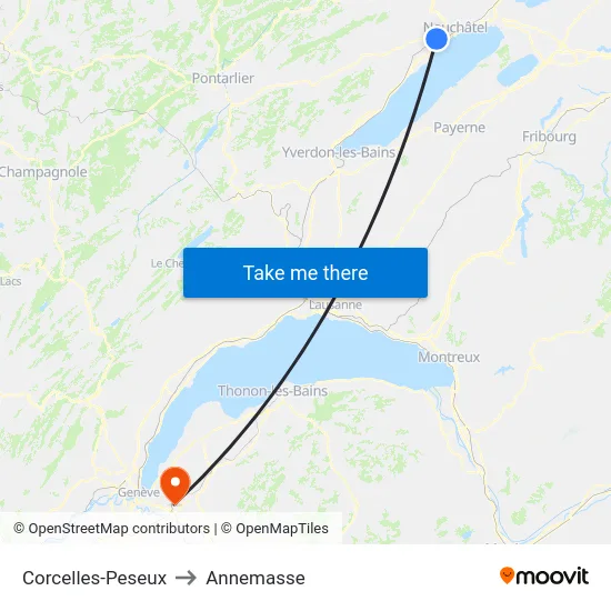 Corcelles-Peseux to Annemasse map