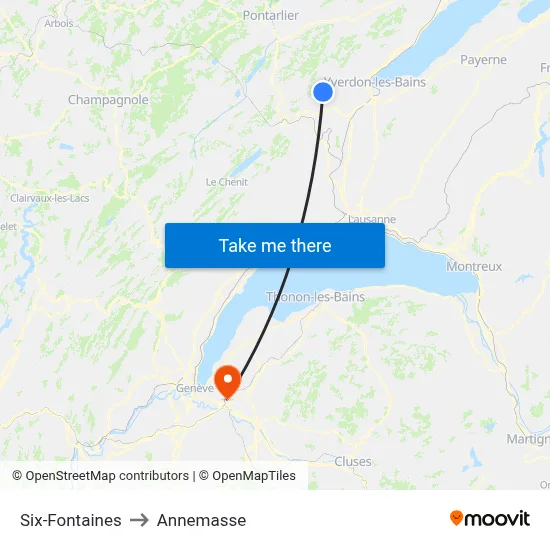 Six-Fontaines to Annemasse map