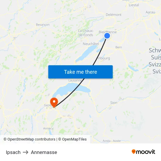 Ipsach to Annemasse map
