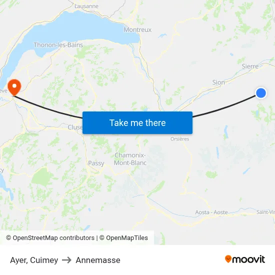 Ayer, Cuimey to Annemasse map