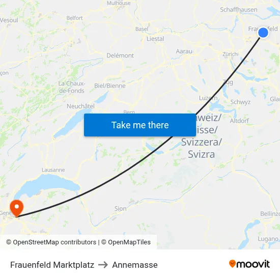 Frauenfeld Marktplatz to Annemasse map