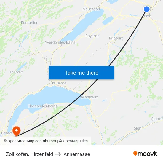 Zollikofen, Hirzenfeld to Annemasse map