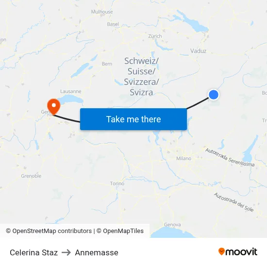 Celerina Staz to Annemasse map