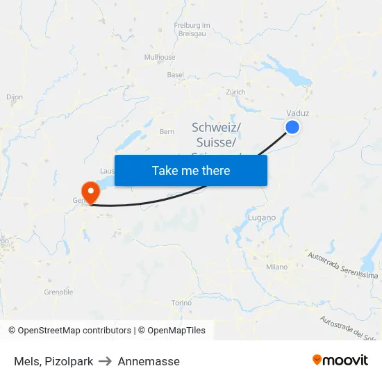 Mels, Pizolpark to Annemasse map