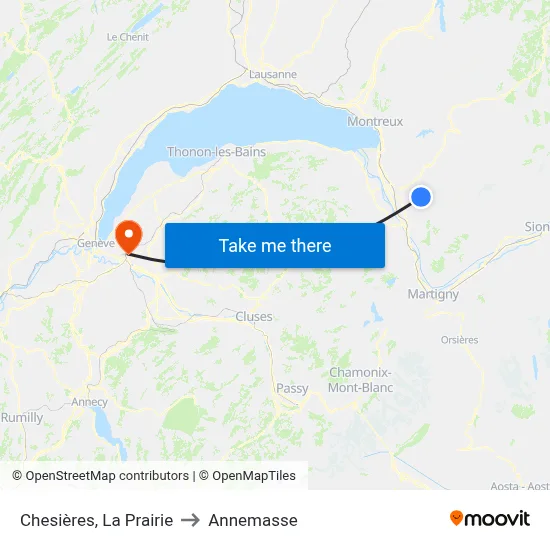 Chesières, La Prairie to Annemasse map