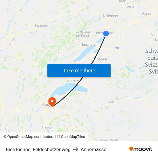 Biel/Bienne, Feldschützenweg to Annemasse map