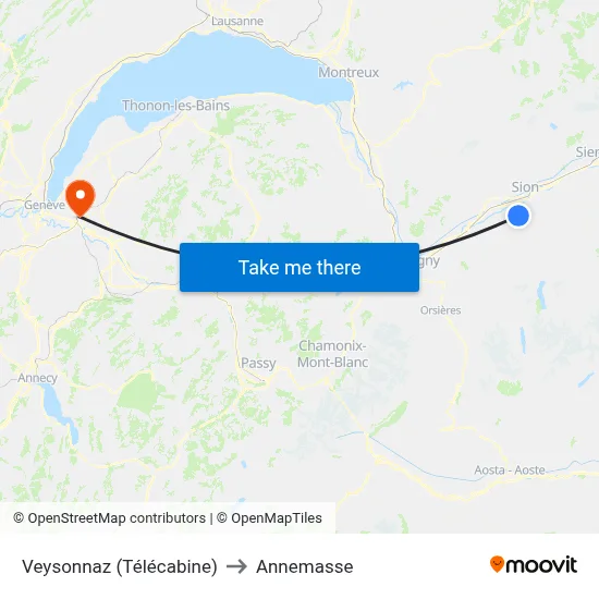 Veysonnaz (Télécabine) to Annemasse map