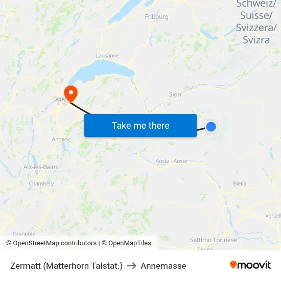 Zermatt (Matterhorn Talstat.) to Annemasse map