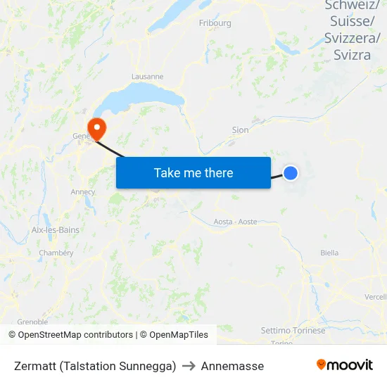 Zermatt (Talstation Sunnegga) to Annemasse map
