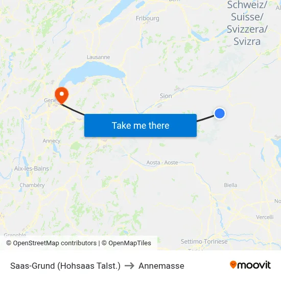 Saas-Grund (Hohsaas Talst.) to Annemasse map