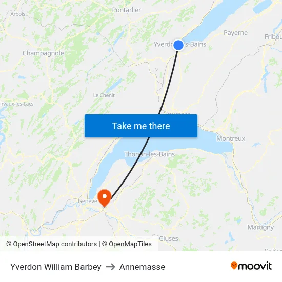 Yverdon William Barbey to Annemasse map