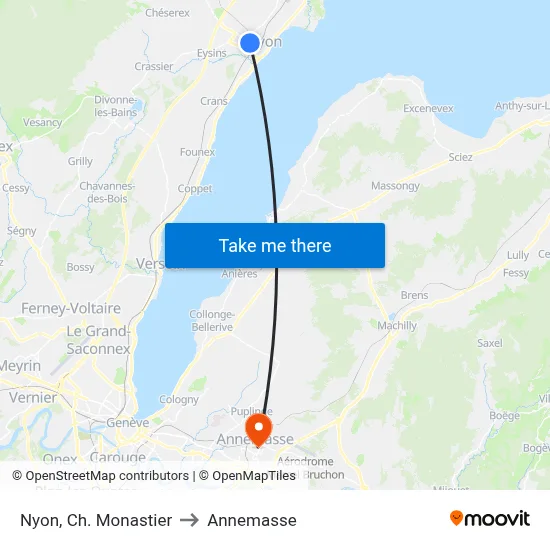 Nyon, Ch. Monastier to Annemasse map