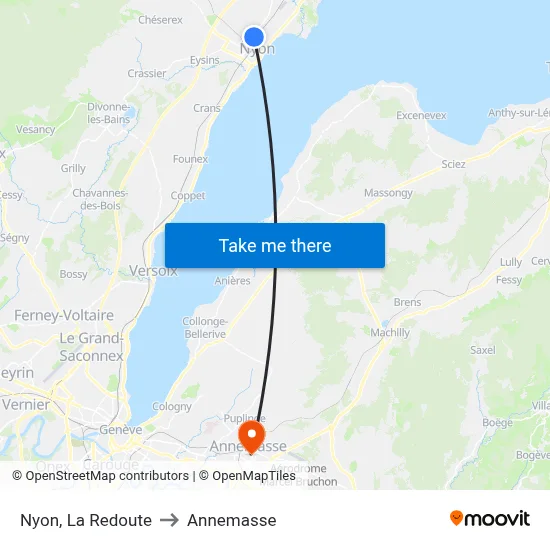 Nyon, La Redoute to Annemasse map