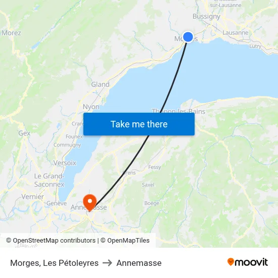 Morges, Les Pétoleyres to Annemasse map