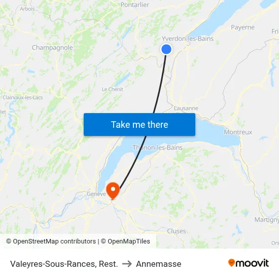 Valeyres-Sous-Rances, Rest. to Annemasse map